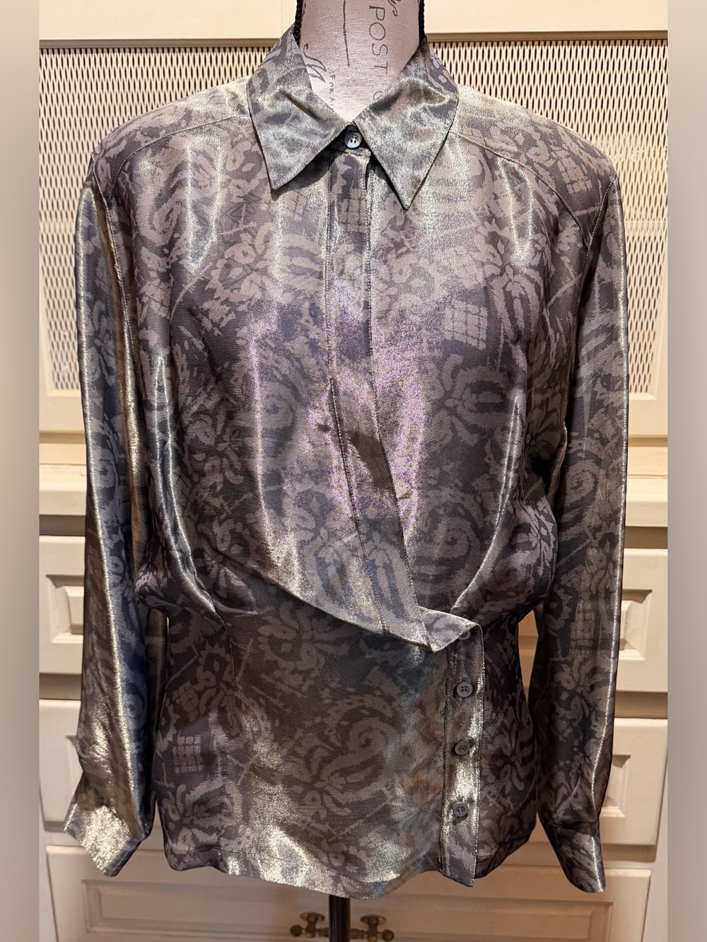 NWT VTG Escada Silk Metallic Baroque Wrap Blouse Camisole
